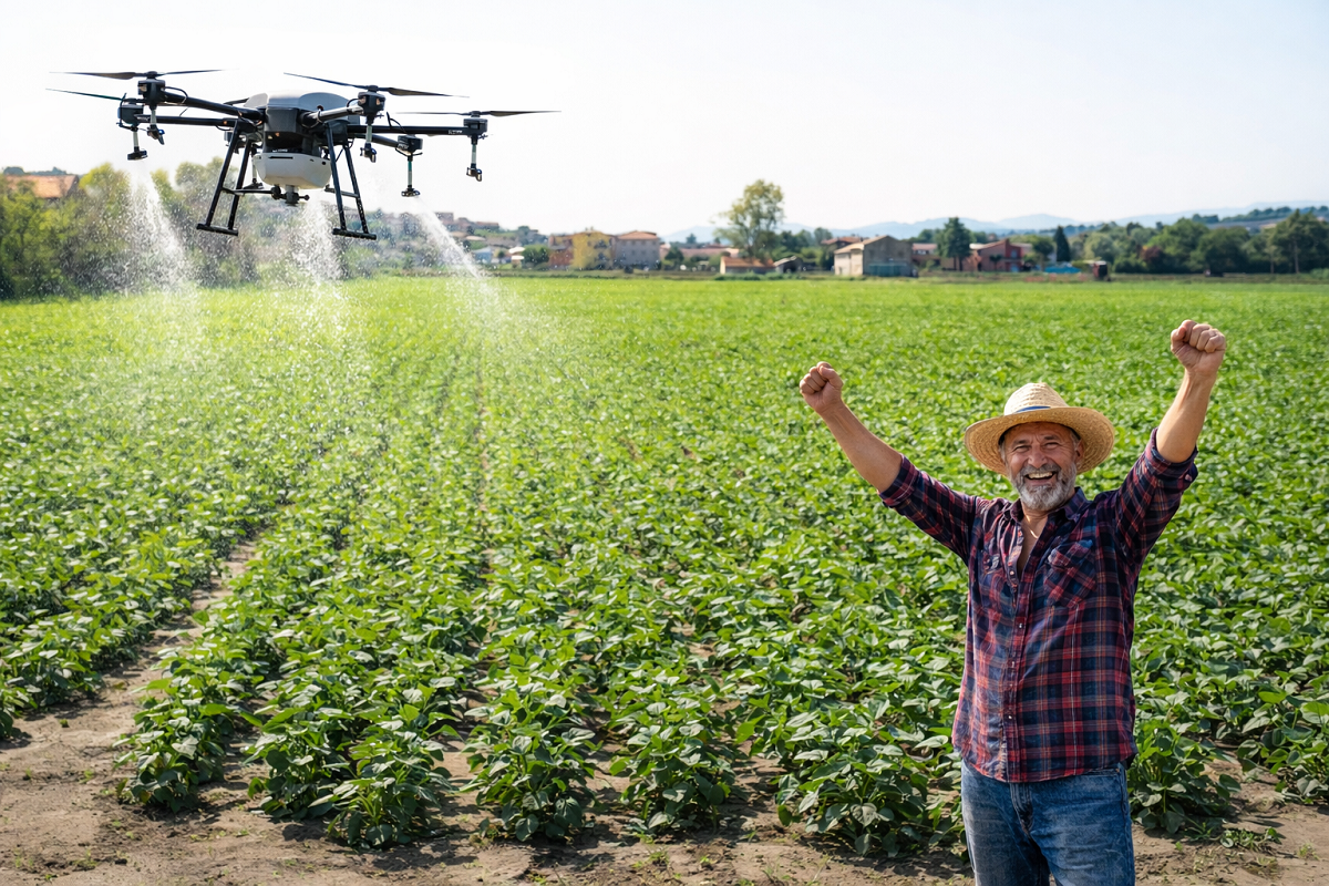 Black gram crop field receiving irrigation during flowering stage